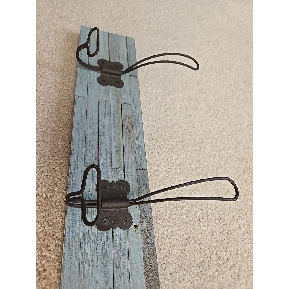 Shabby Blue Wood 4 large Coat Hooks Farmhouse 32